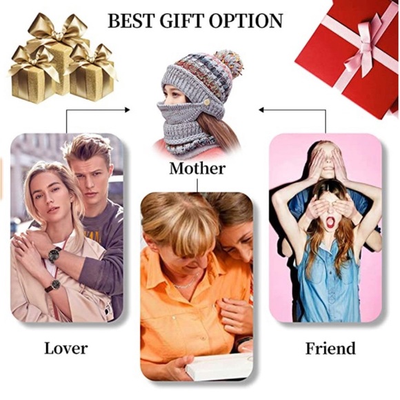 Women Winter Warm Gray Multi Hat with Face mask covering Beanie Knit Scarf Cover - Picture 6 of 7